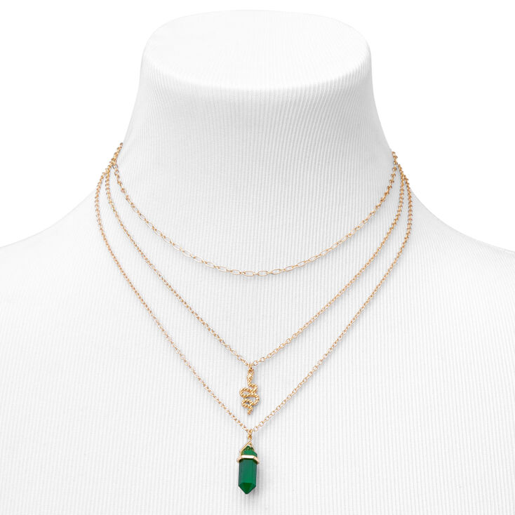 Gold-tone Mystical Gem &amp; Snake Metal Necklace - Green,