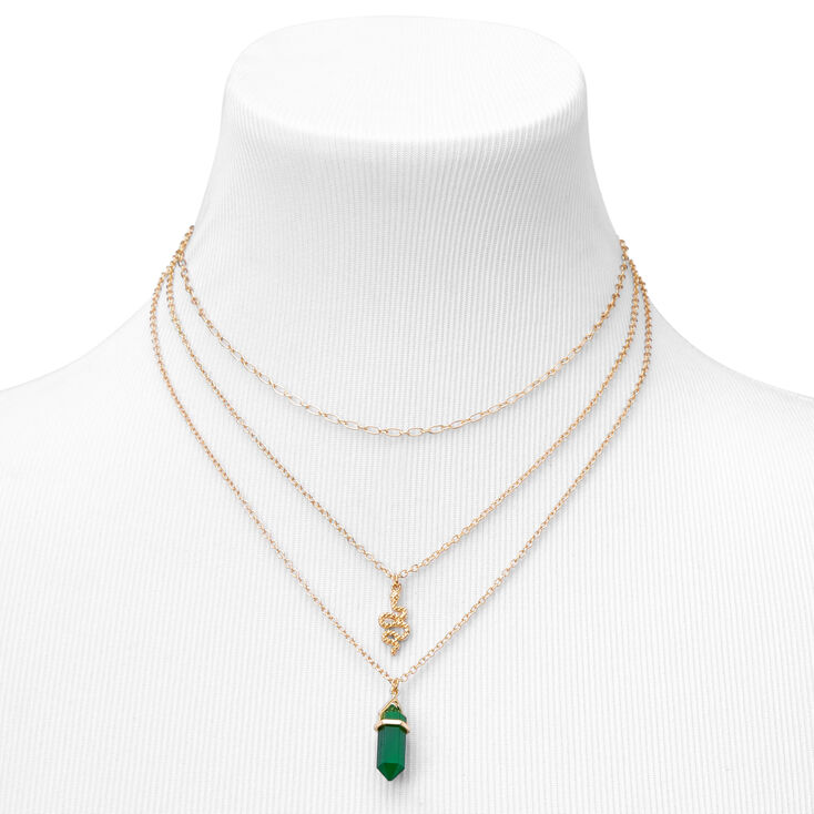 Gold Mystical Gem &amp; Snake Metal Necklace - Green,