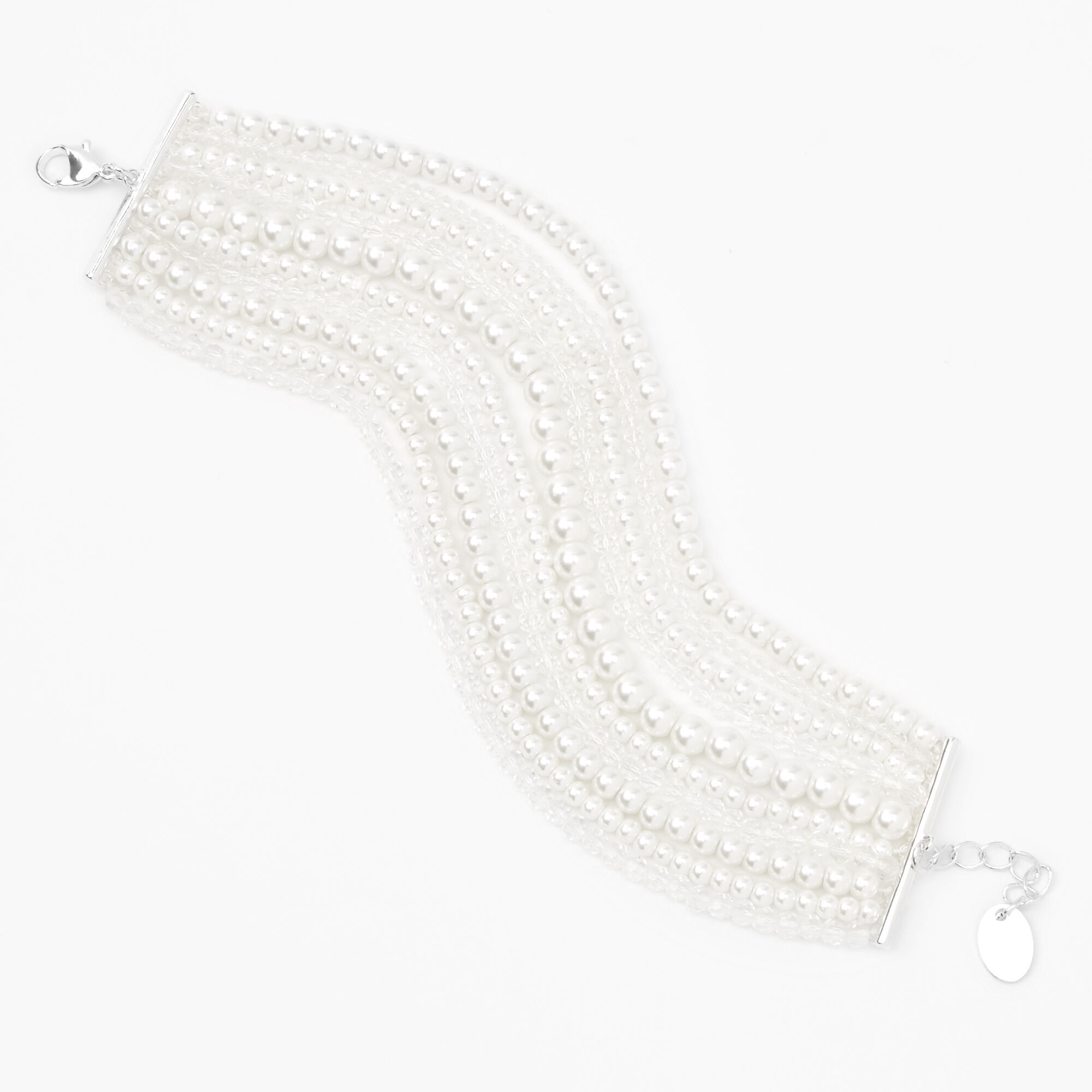 Silver Beaded Pearl Faceted Bracelet,