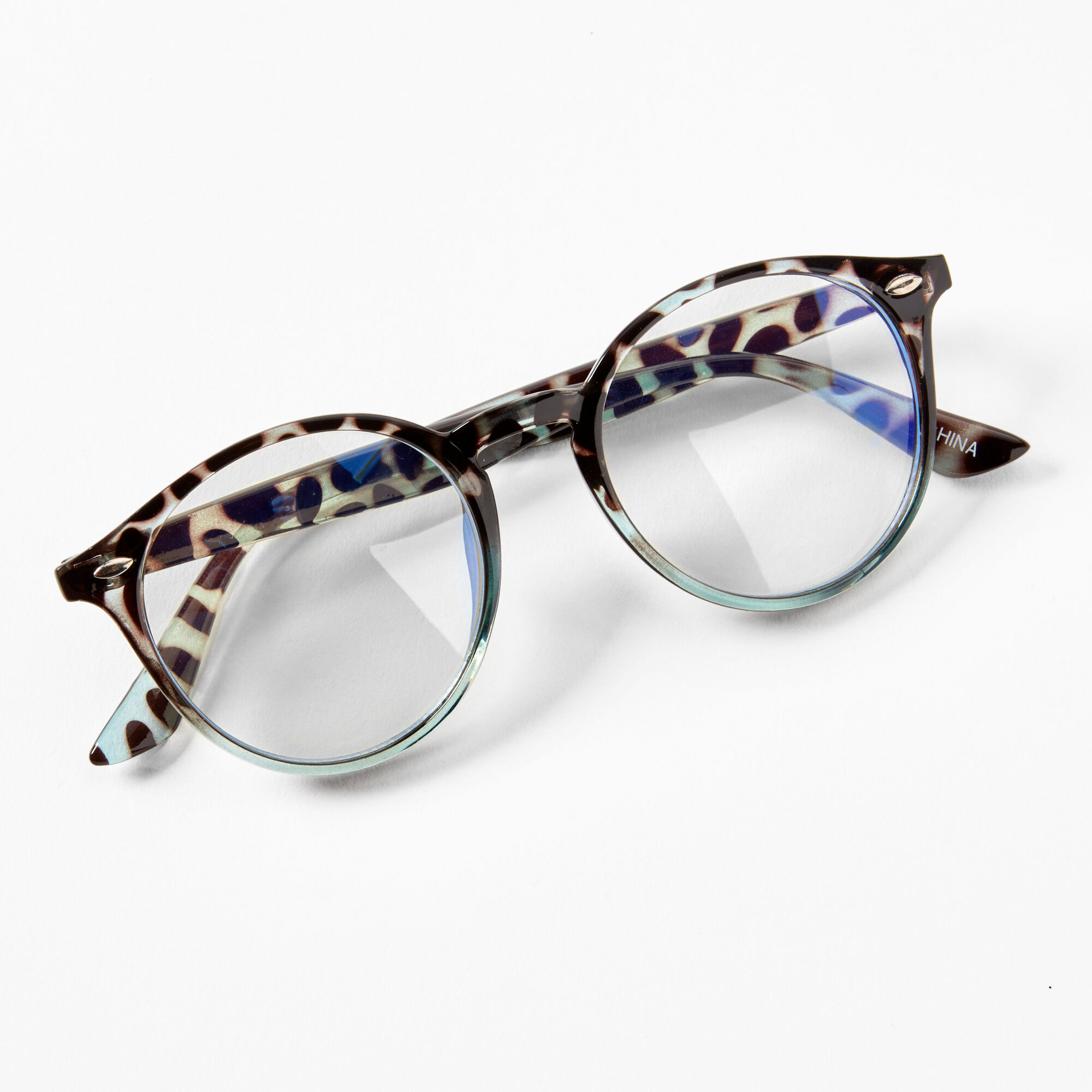 Solar Blue Light Reducing Retro Animal PrintClear Lens Frames - Black,