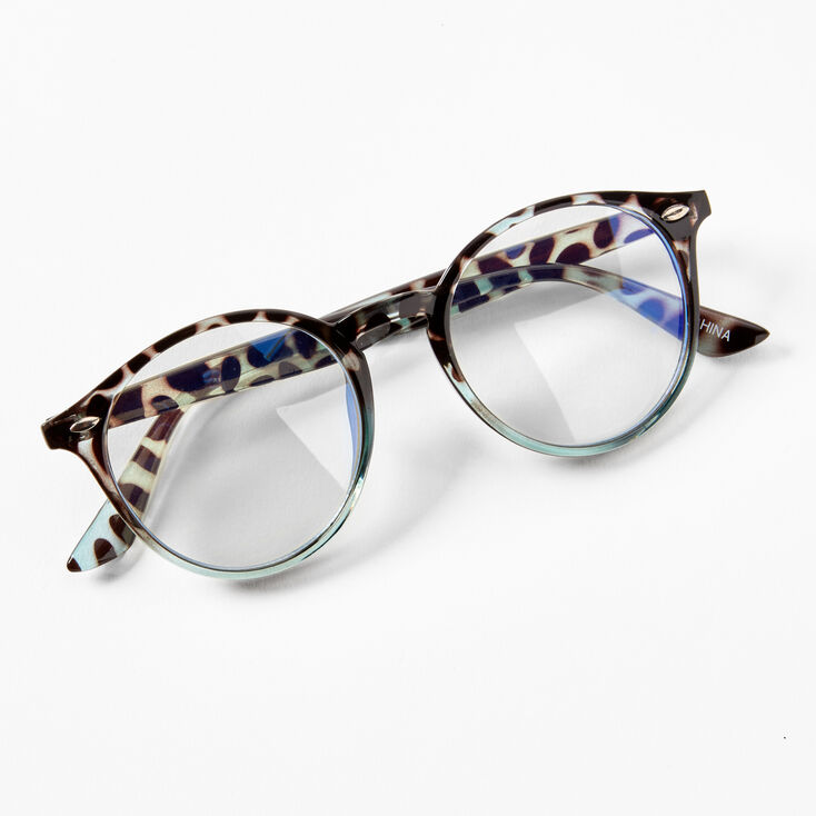 Solar Blue Light Reducing Retro Animal PrintClear Lens Frames - Black,