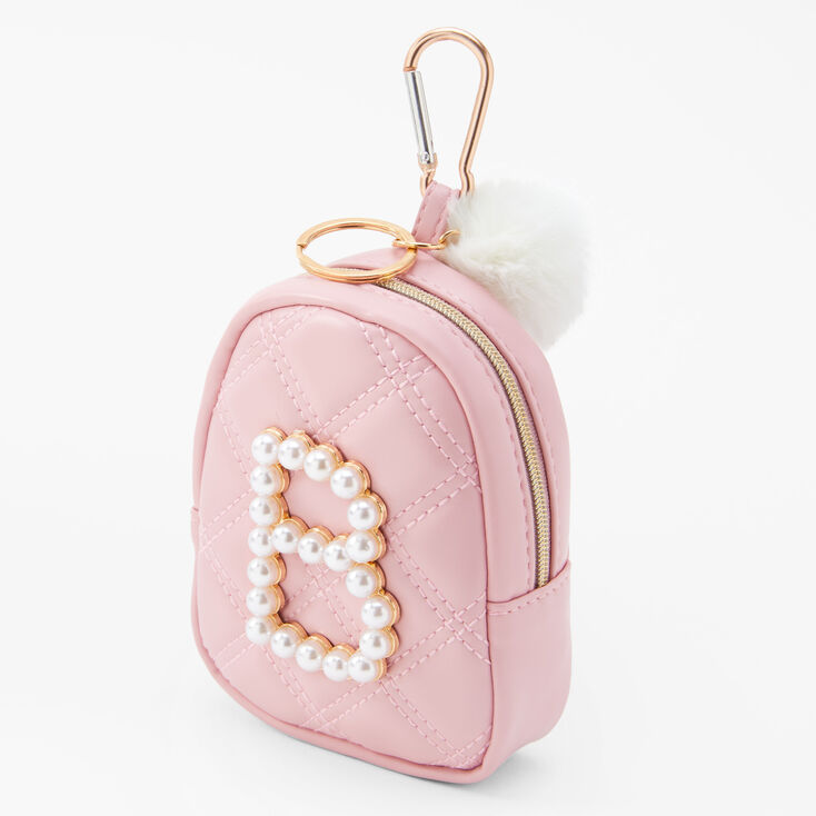 Initial Pearl Mini Backpack Keychain - Blush Pink, B,