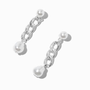 Pendantes 5&nbsp;cm cha&icirc;ne cubaine perles d&#39;imitation et couleur argent&eacute;e,