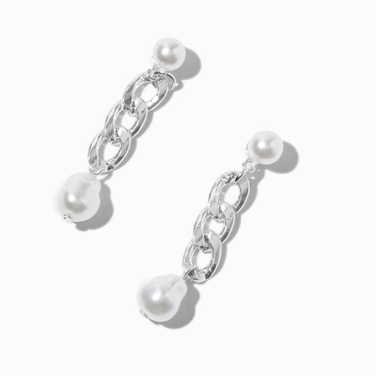 Pearl &amp; Silver-tone Cuban Chain 2&quot; Drop Earrings,