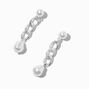 Pearl &amp; Silver-tone Cuban Chain 2&quot; Drop Earrings,