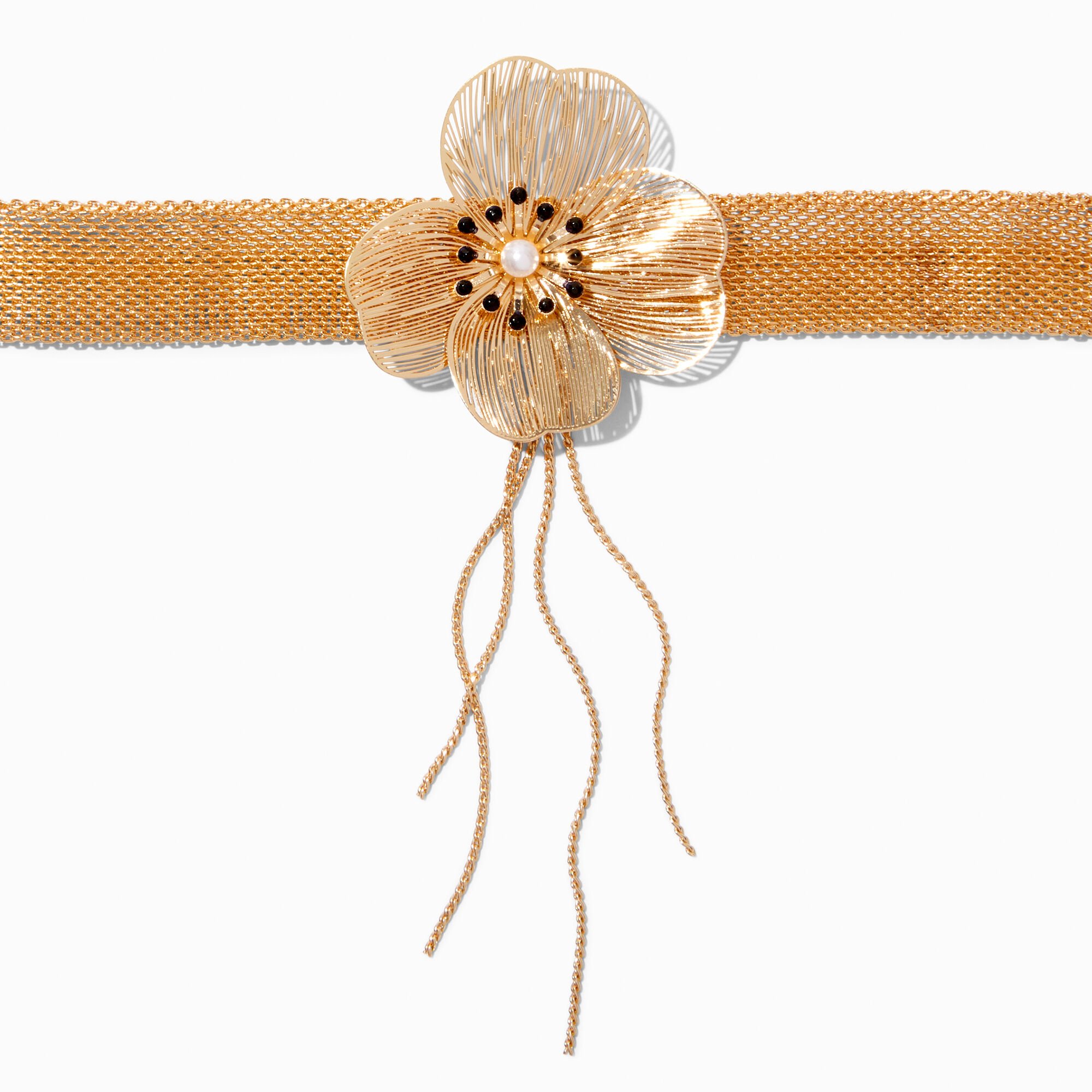Gold-tone Filigree Flower Choker Necklace ,