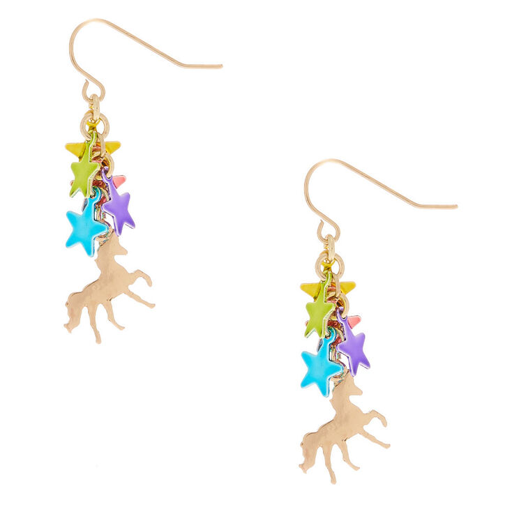 1 5 Gold Rainbow Unicorn Drop Earrings Claire S