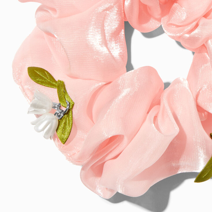 Gros chouchou &agrave; pendentif fleur rose,