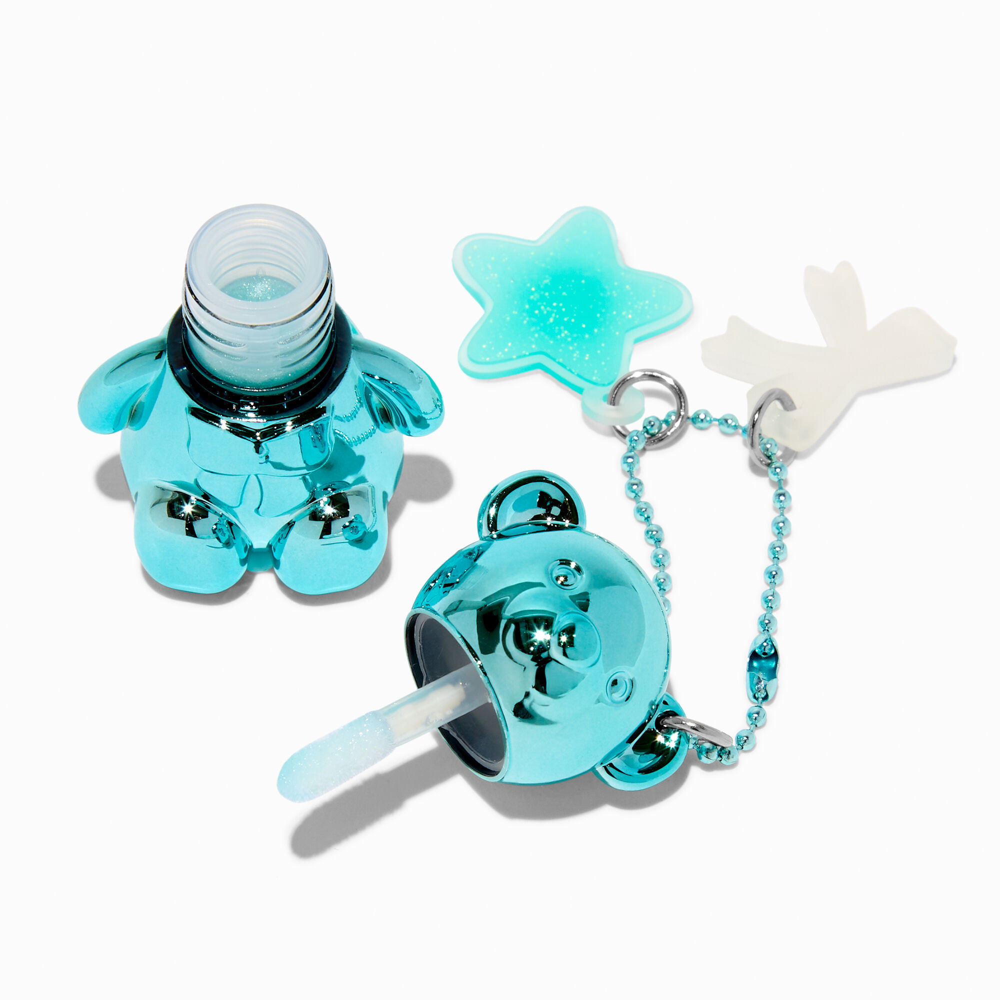 Blue Chrome Bear Lip Gloss Keyring,