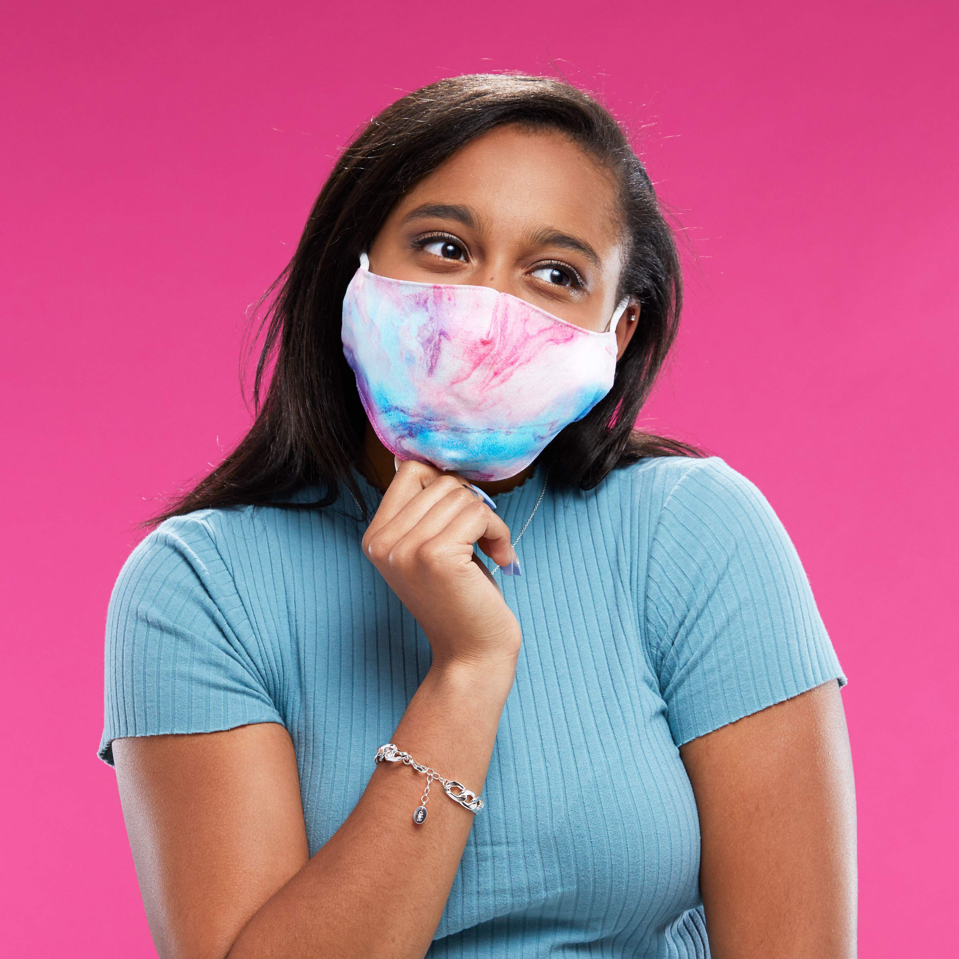 Masque en coton imprimé marbré bleu et violet - Adulte,