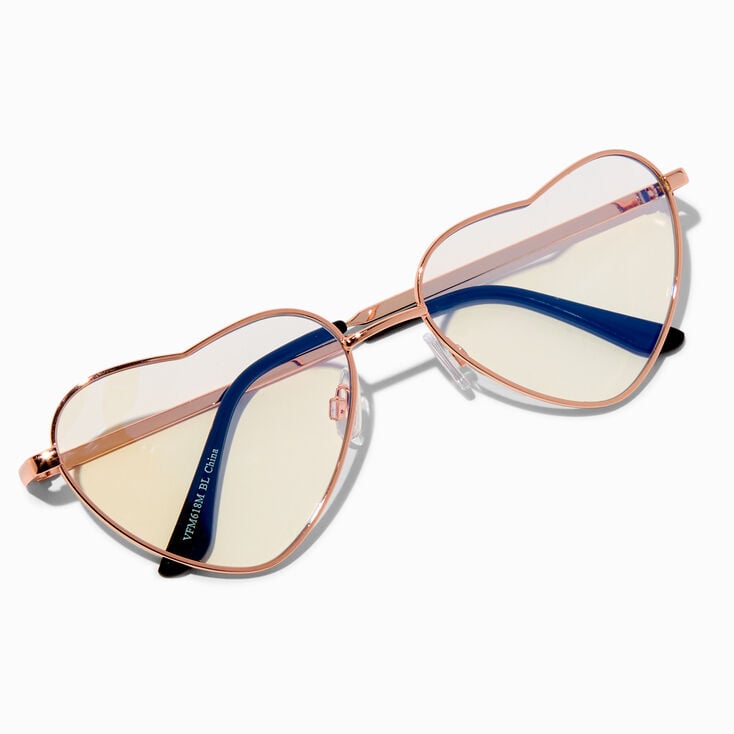 Solar Blue Light Reducing Rose Gold Clear Heart Lens Frames,