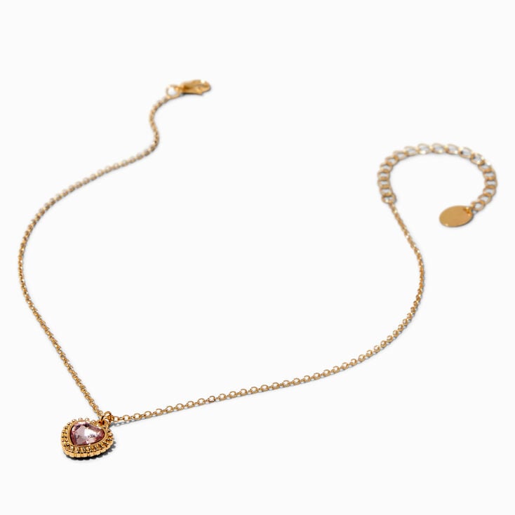 Claire&#39;s Club Pink Heart Gold-tone Necklace,