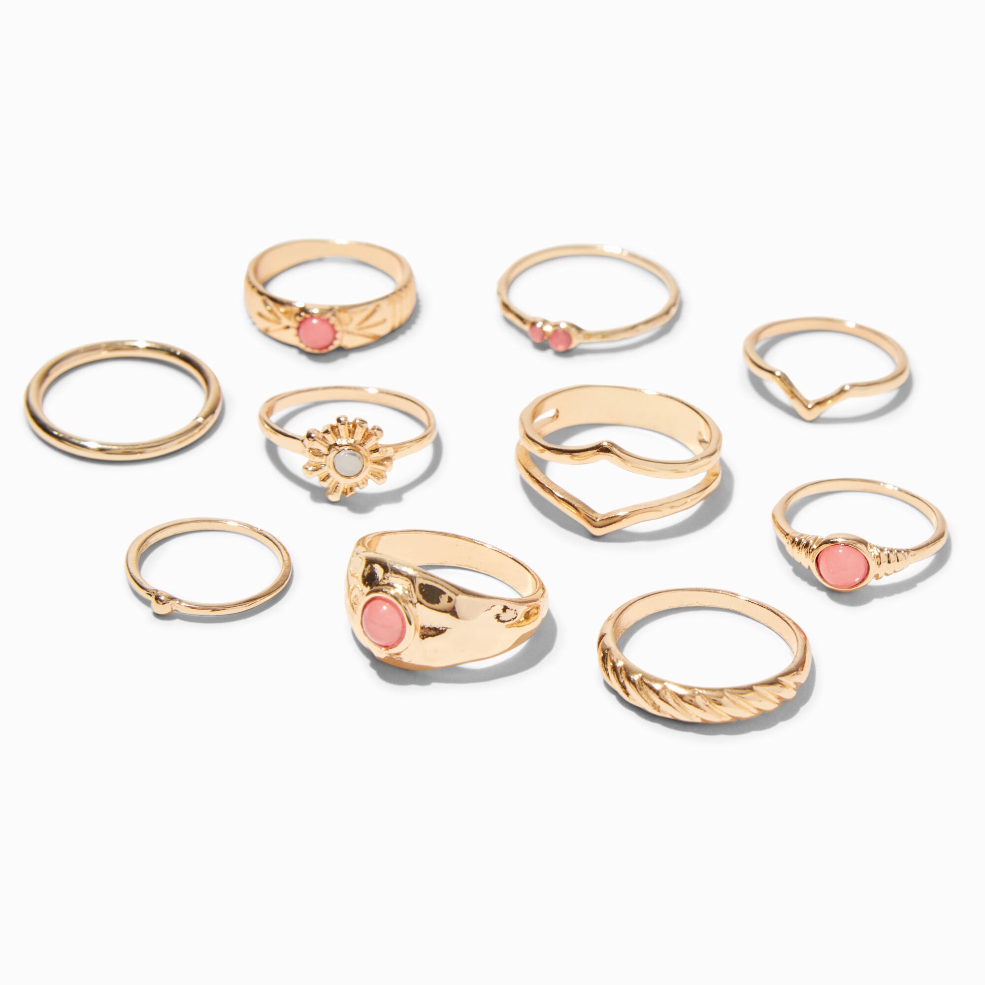 View Claires GoldTone Geometric Rings 10 Pack Pink information