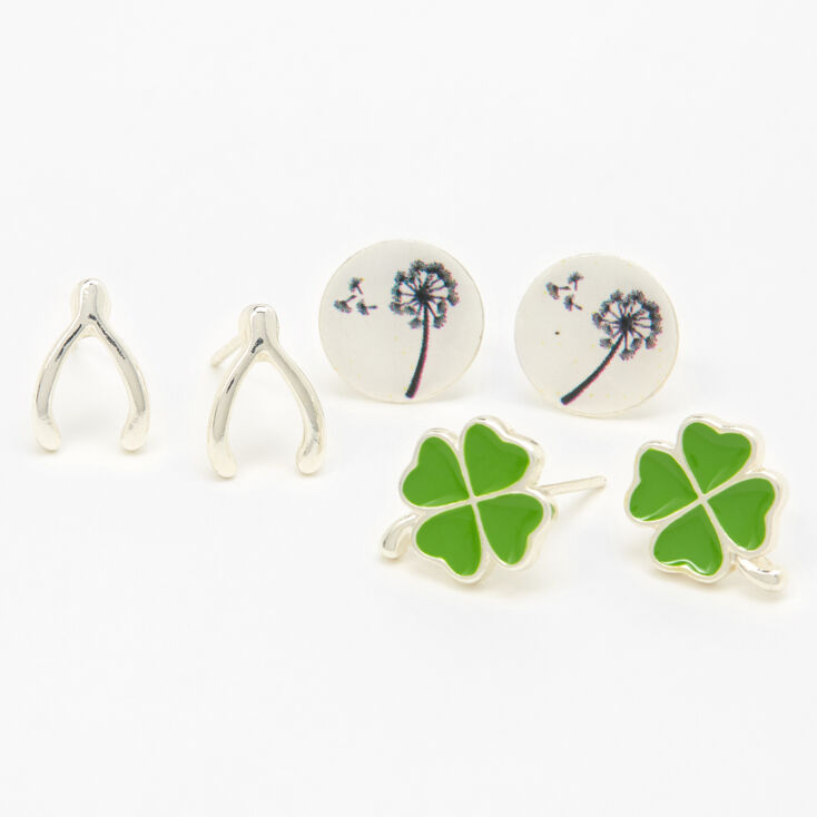 Claire's Clous d’oreilles porte-bonheur couleur argentée - Lot de 3