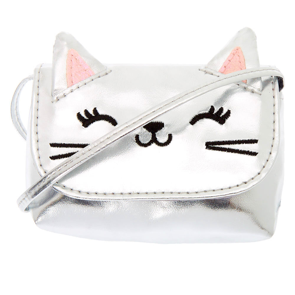 Claire s Club Cat Crossbody Bag Silver