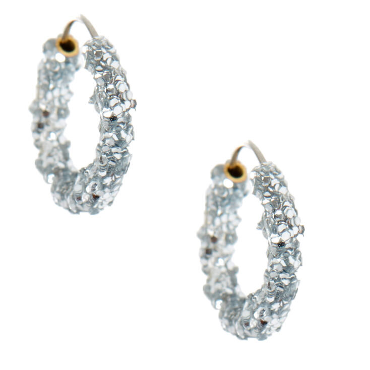 Silver 10MM Glitter Hoop Earrings,