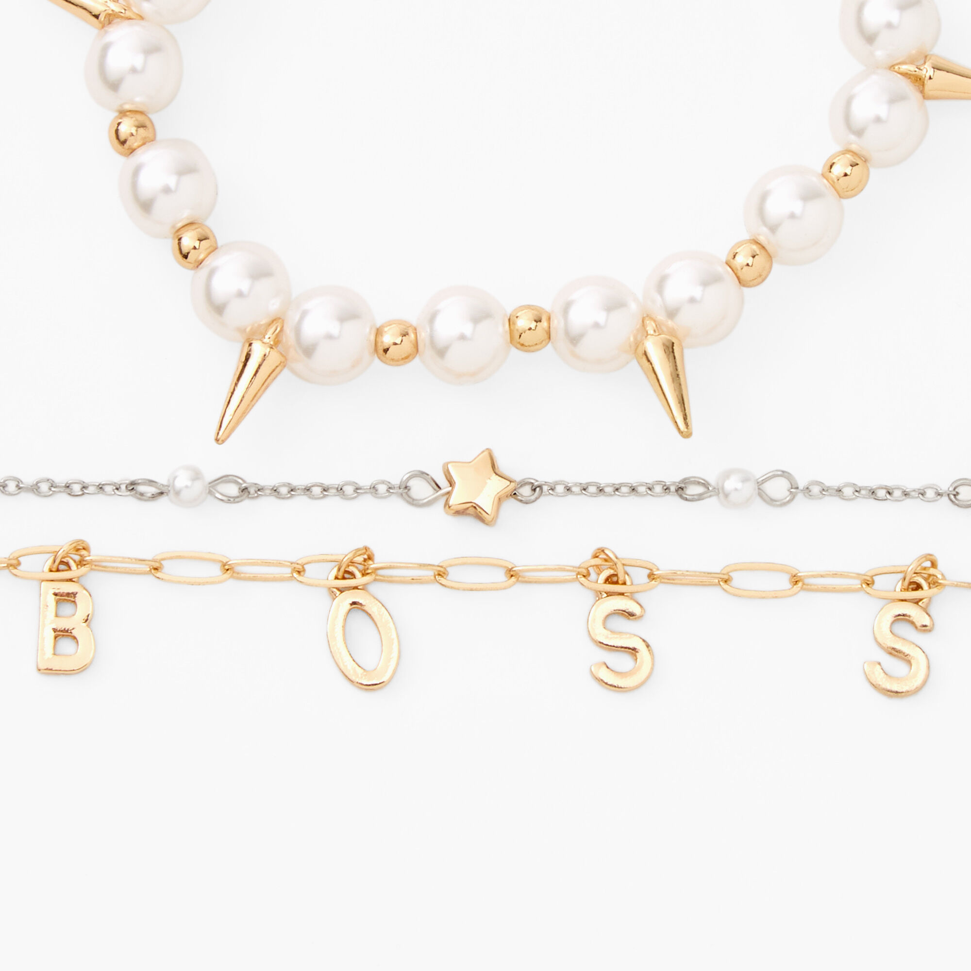 Gold & Pearl Boss Bracelets - 3 Pack,