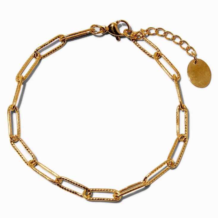 Gold-tone Stainless Steel Textured Paperclip Chain Bracelet