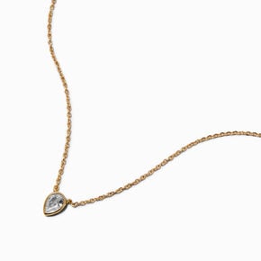 Gold-tone Cubic Zirconia Teardrop Pendant Necklace,