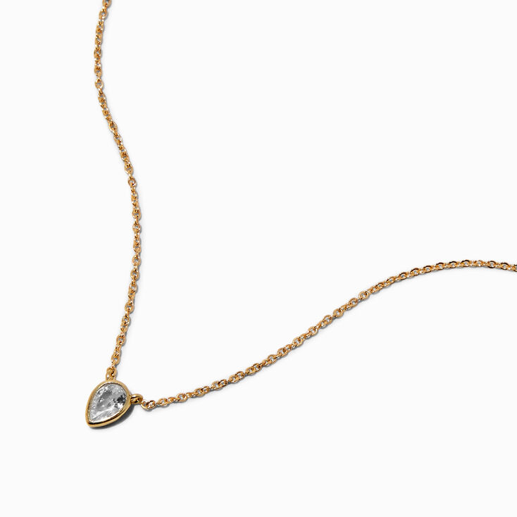 Gold-tone Cubic Zirconia Teardrop Pendant Necklace,