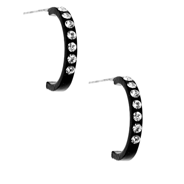 Claire's Demi-créoles pierre 12 mm couleur argentée - Noir