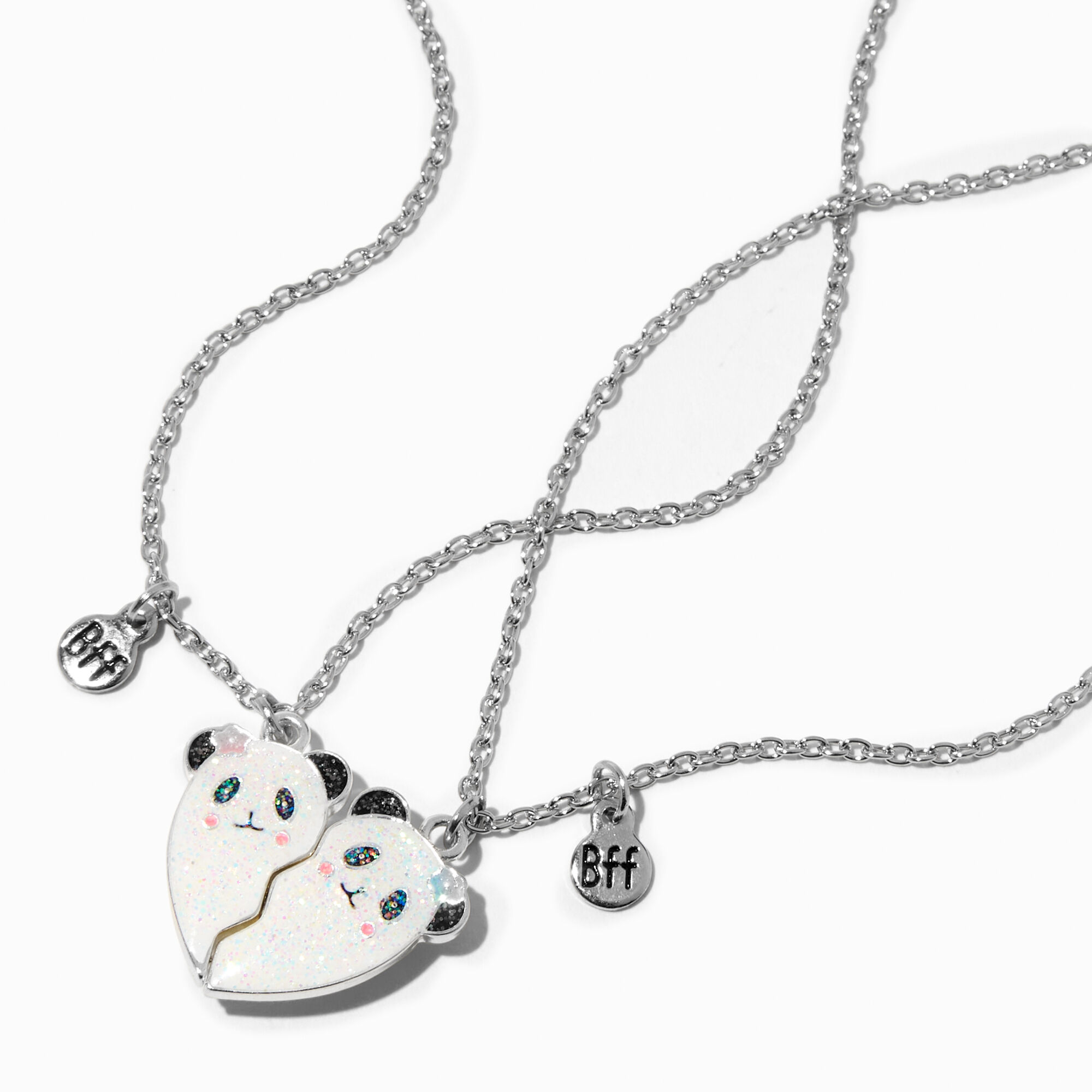 View Claires Best Friends Panda Split Heart Pendant Necklaces 2 Pack Silver information