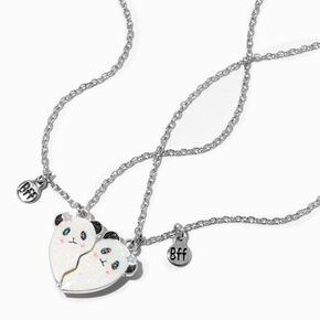 Colliers &agrave; pendentif c&oelig;ur fendu panda best friends - Lot de 2,