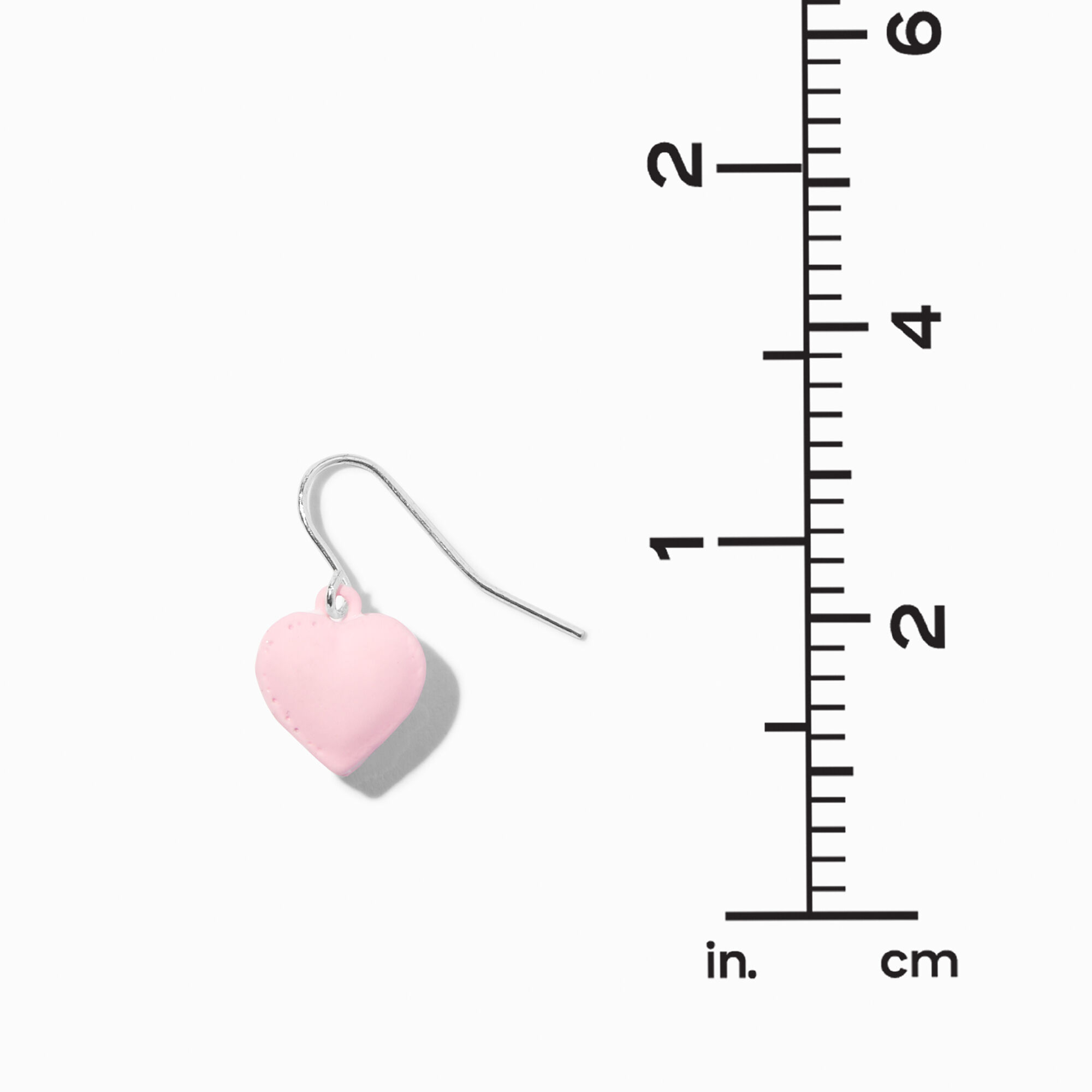 Silver 0.5" Macaron Heart Drop Earrings - Pink,