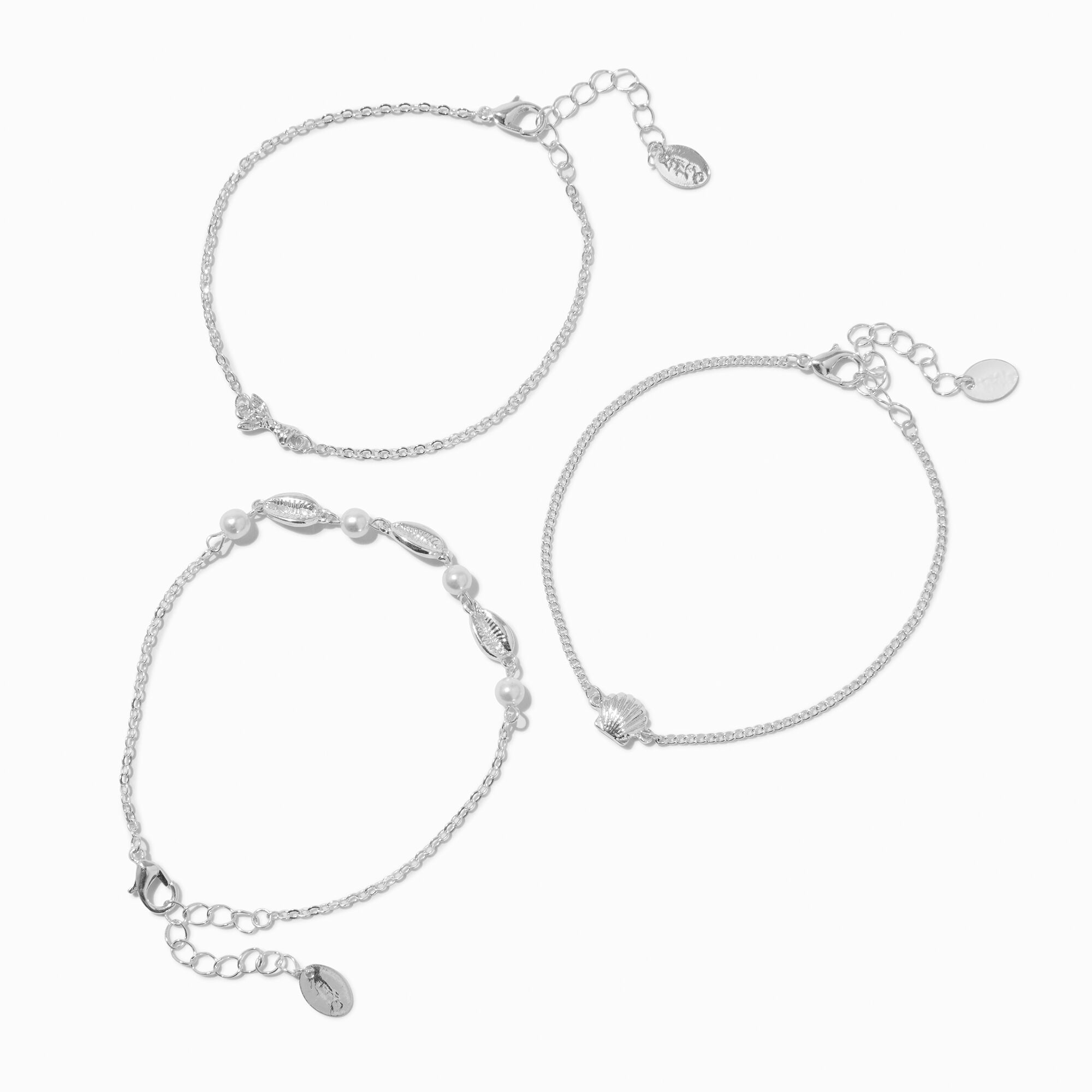 View Claires Club Tone Mermaid Anklets 3 Pack Silver information