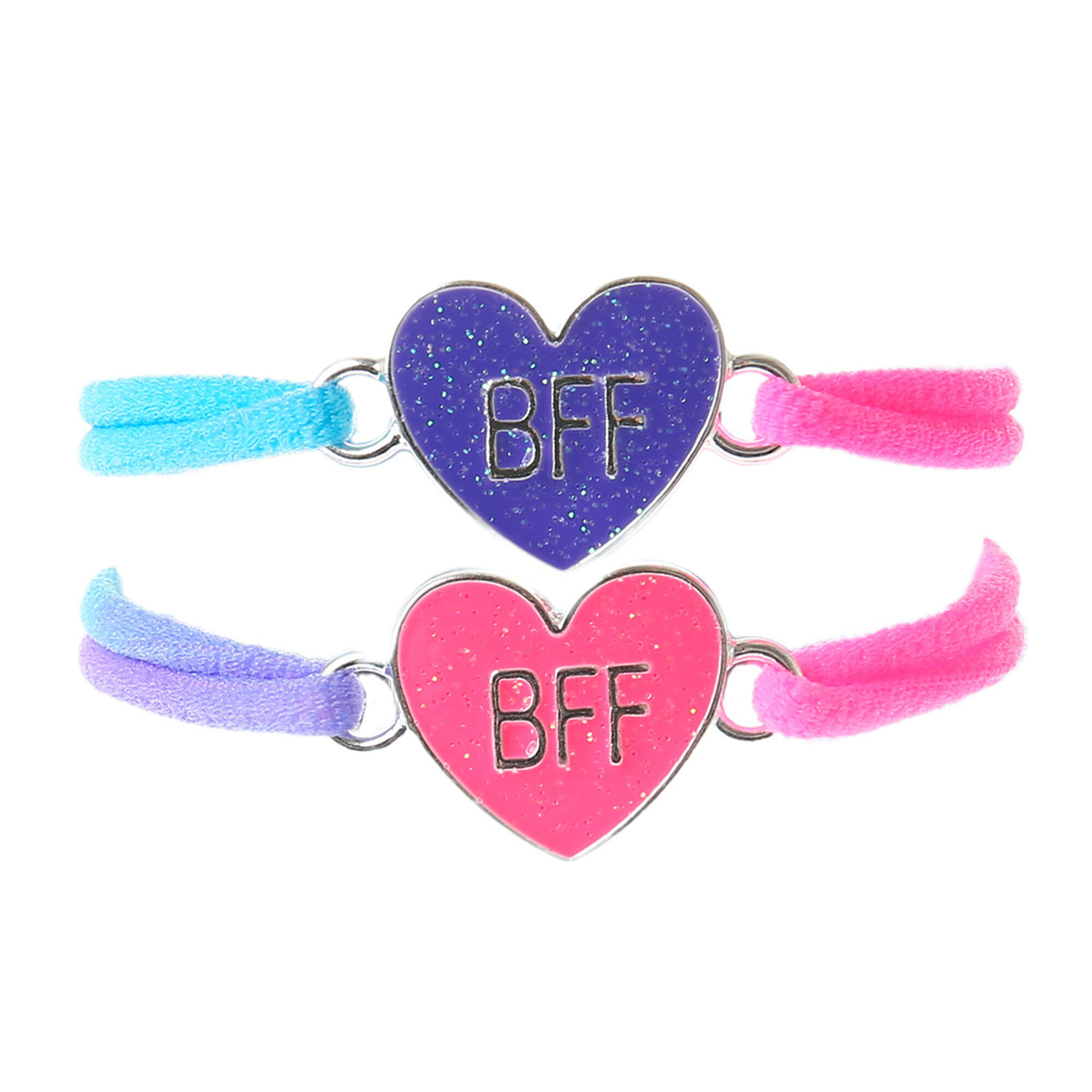 View Claires Neon Glitter Heart Stretch Friendship Bracelets 2 Pack Blue information