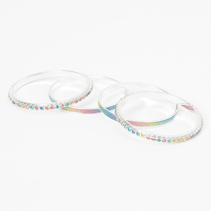 Claire&#39;s Club Glitter Rainbow Stone Bangle Bracelets - 4 Pack,