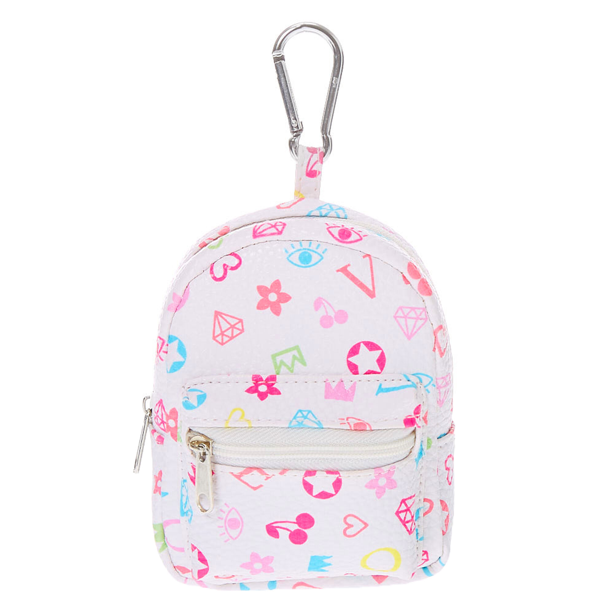 Popular Appropriate Instantly Signature Print Mini Backpack Keychain - White | Claire's