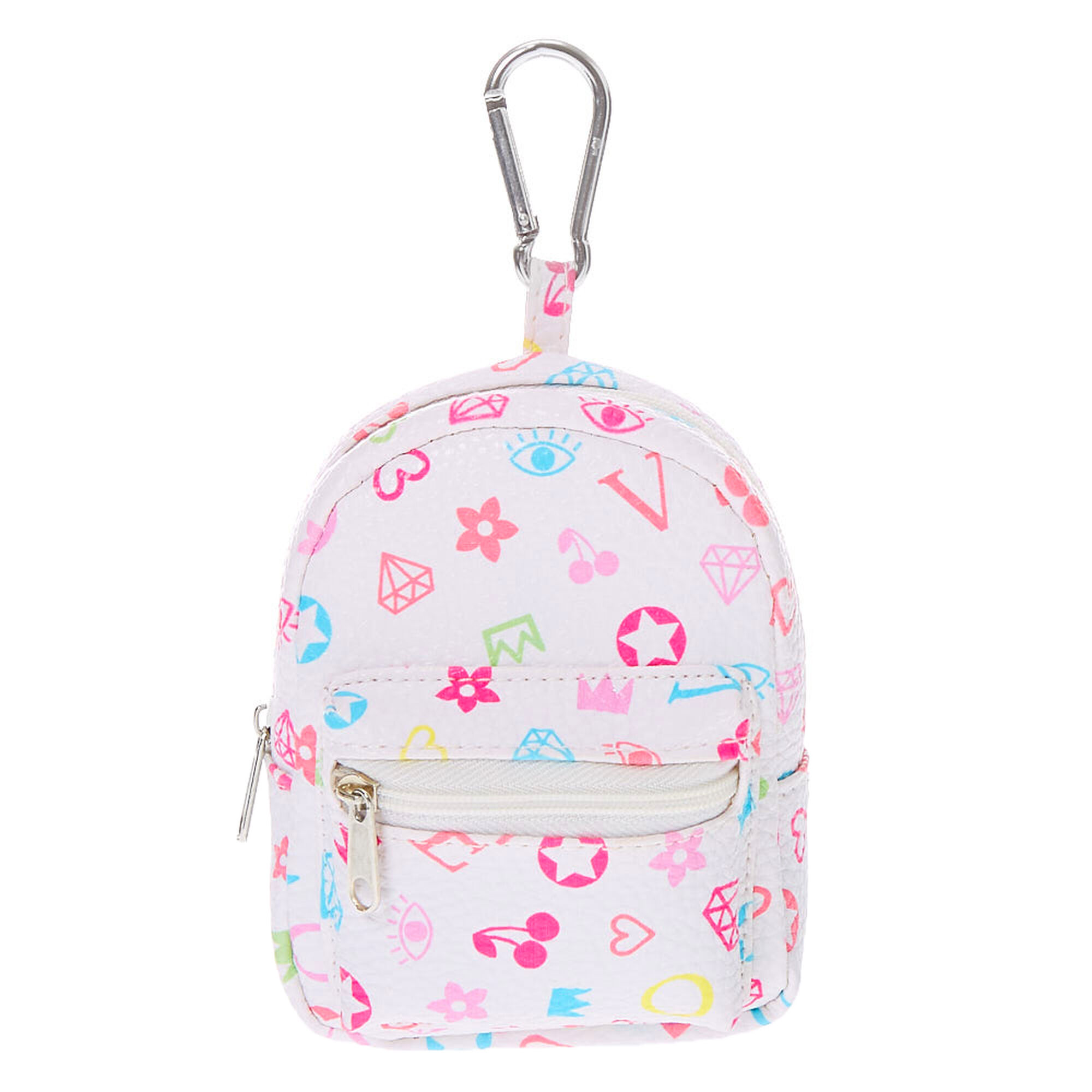 Popular Appropriate Instantly Signature Print Mini Backpack Keychain - White | Claire's