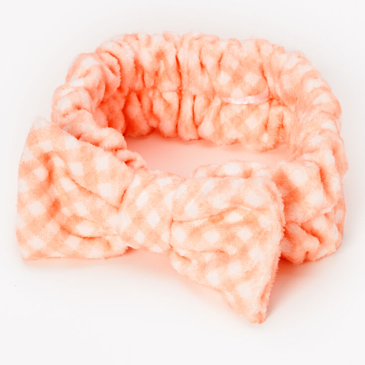 Coral Gingham Makeup Bow Headwrap,