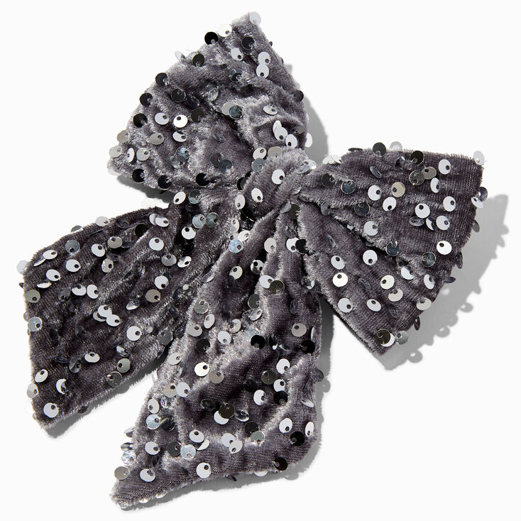 Silver Sequin Hair Bow Clip,