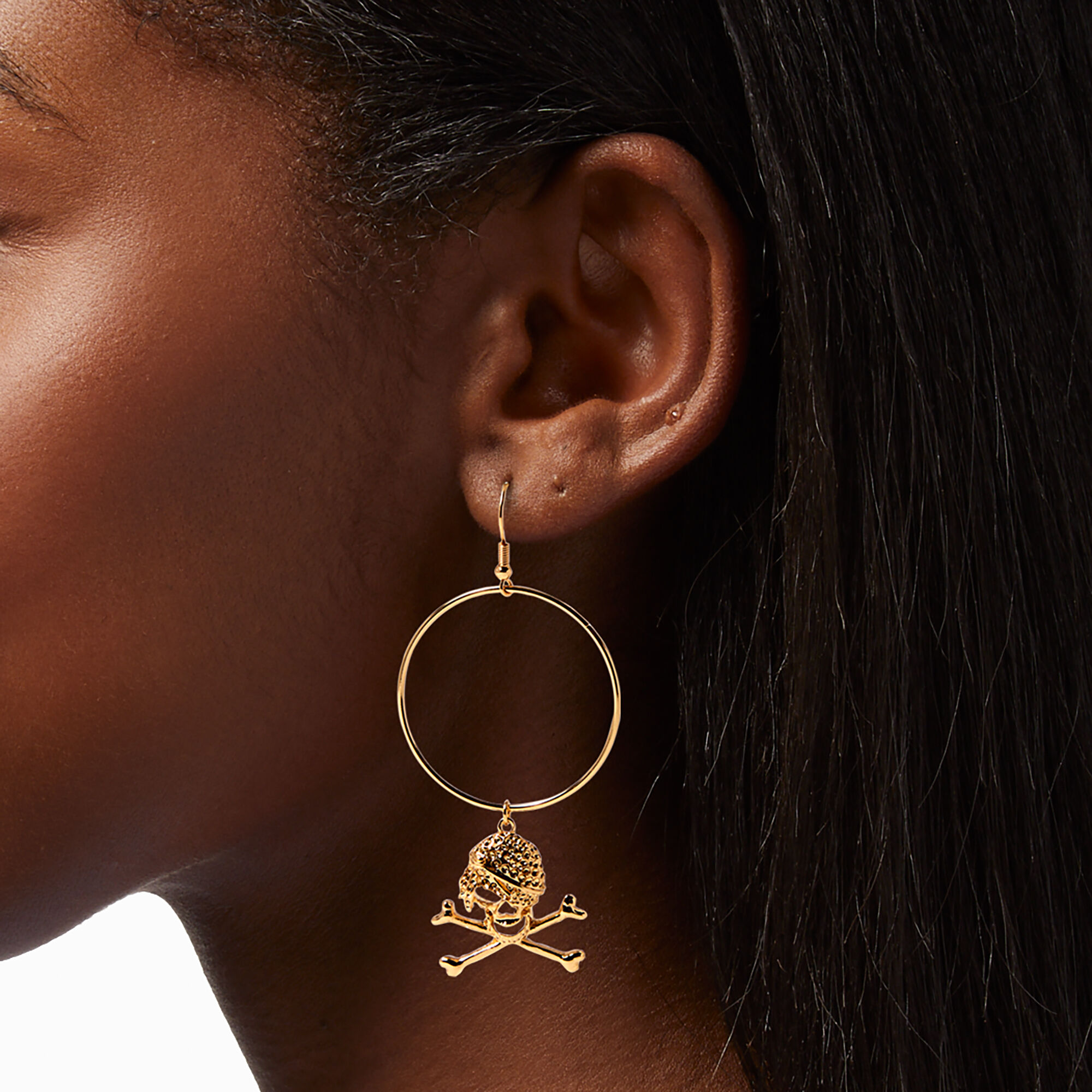 Pirate Skull Crossbones Gold Hoop Earrings