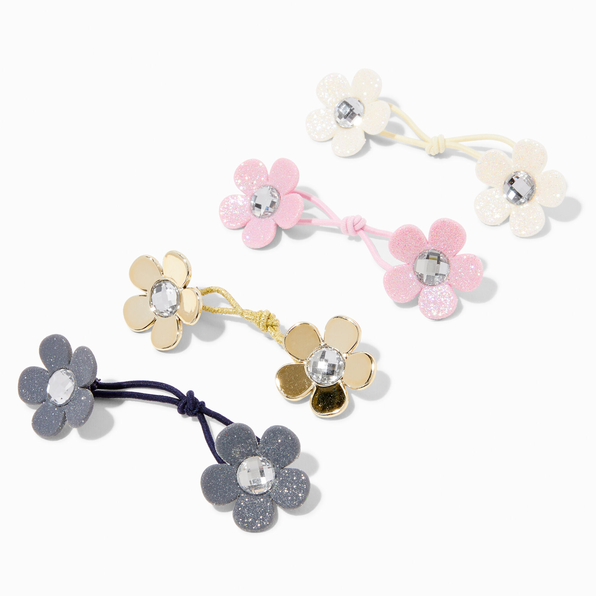 Claire's Club Fairy Gem Flower Hair Ties - 4 Pack,
