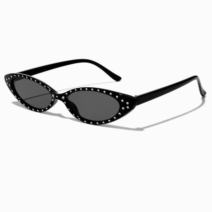 Black Rhinestone Slim Cat Eye Sunglasses,