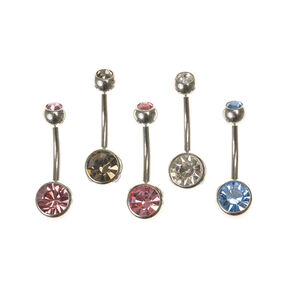 Lot de 5&nbsp;anneaux de piercing nombril couleur argent&eacute;s pierre d&#39;imitation pr&eacute;cieuses pastel,