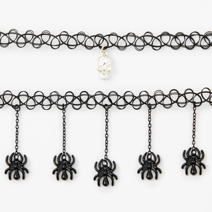 Skull &amp; Spiders Tattoo Choker Necklaces - 2 Pack,