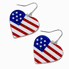 American Flag Heart Drop Earrings,