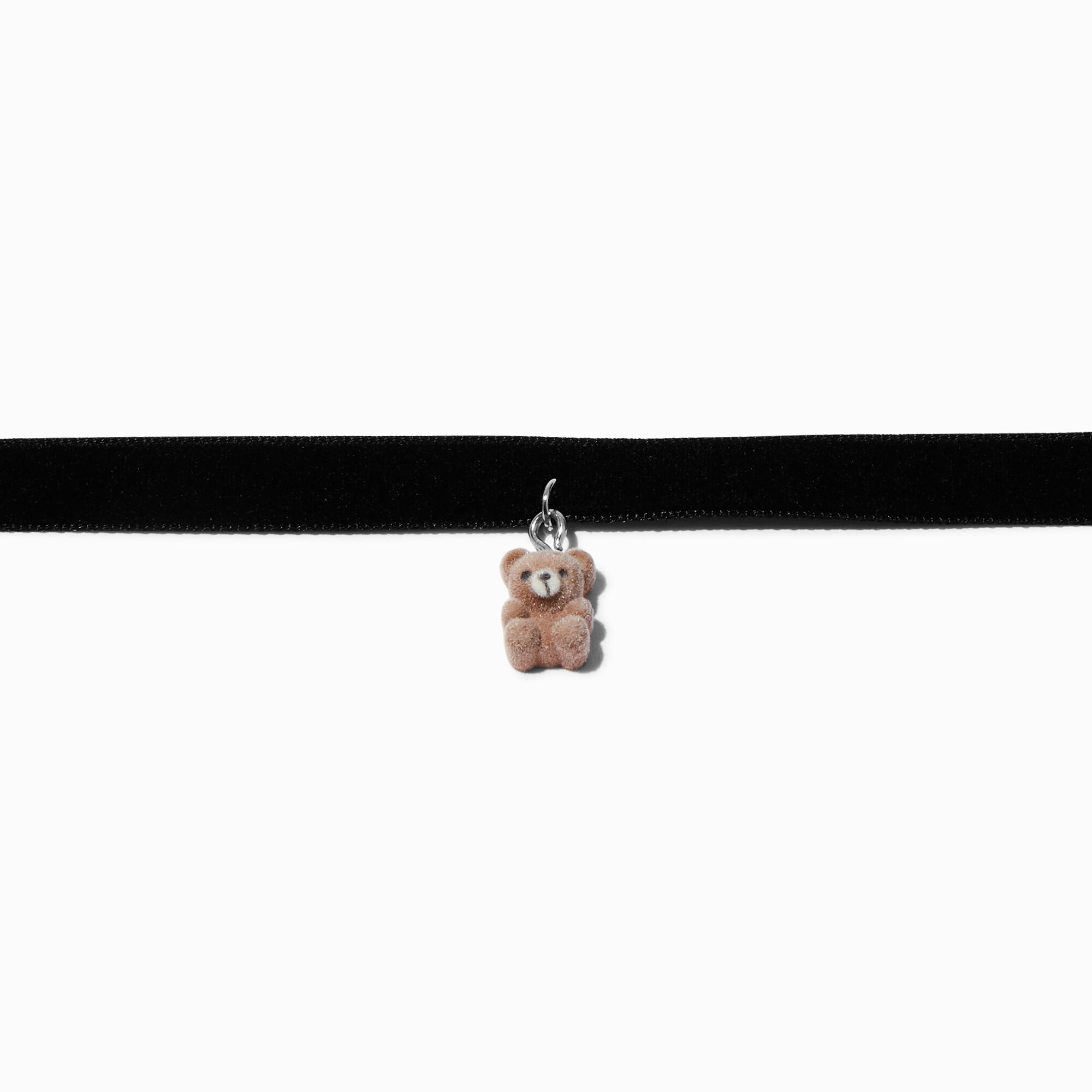 View Claires Flocked Teddy Bear Choker Necklace Black information