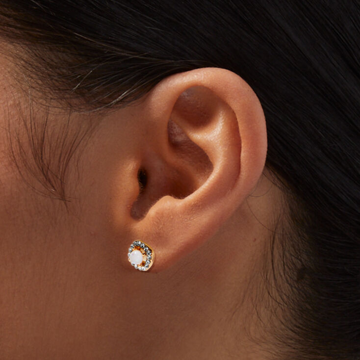 Gold Opal Stacked Halo Stud Earrings,