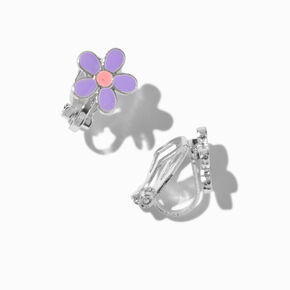 Boucles d&#39;oreilles &agrave; clip marguerite violettes,