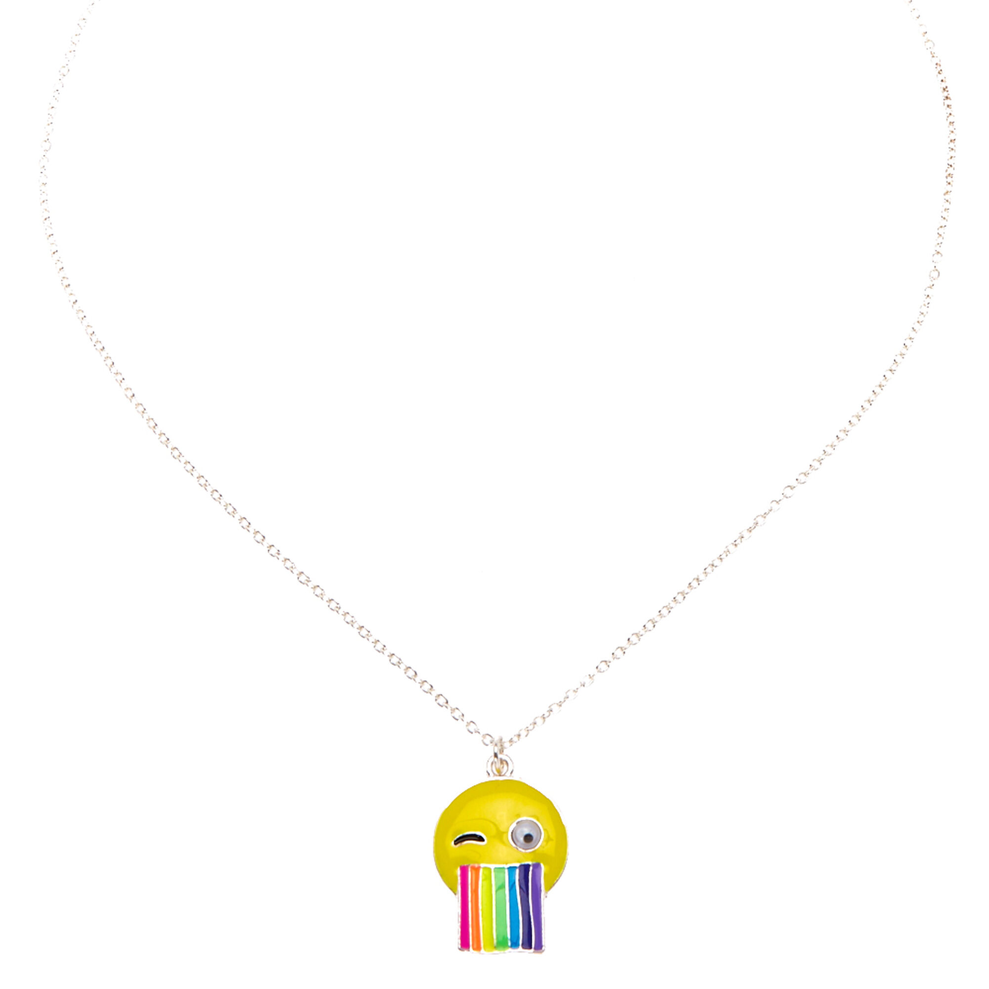 Rainbow Barf Emoji Pendant Necklace Claire S
