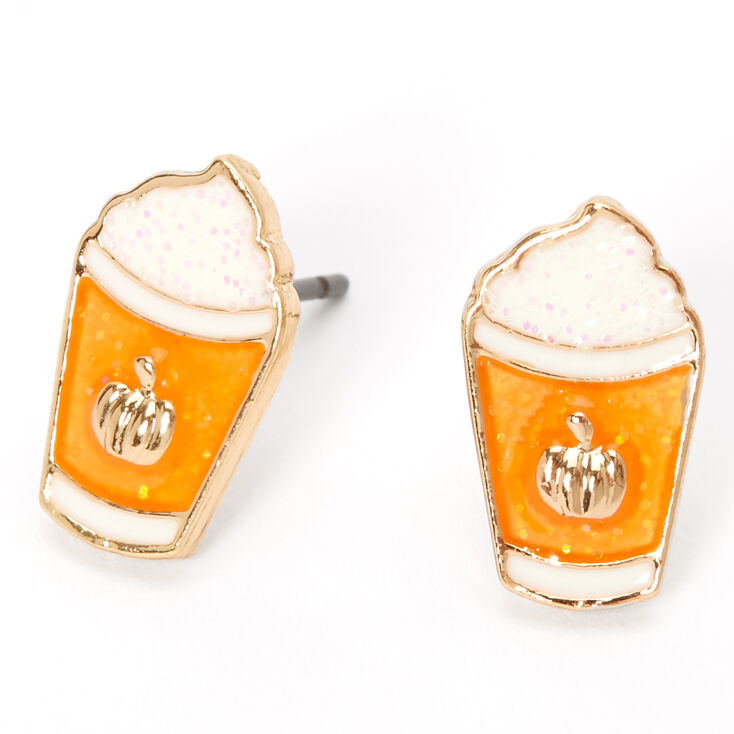 Silver Pumpkin Spice Latte Stud Earrings,