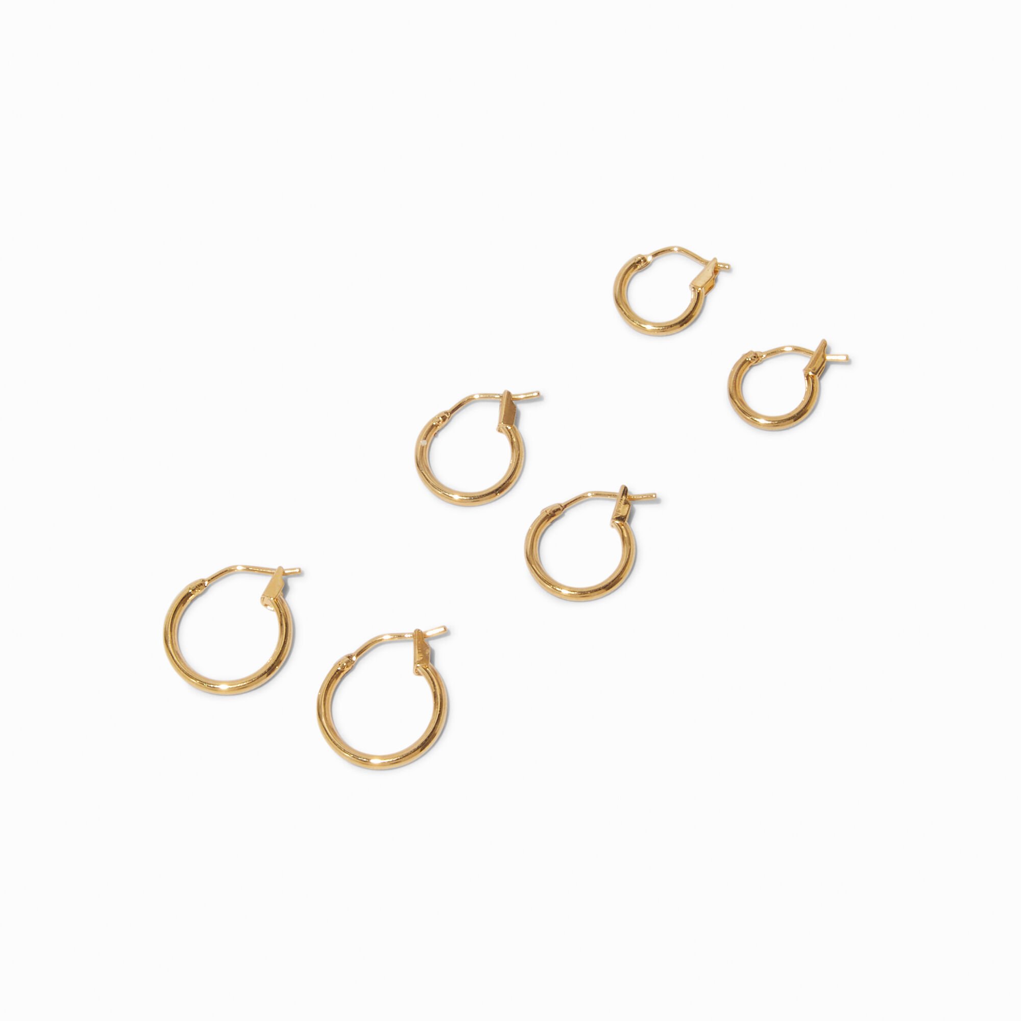 18kt Gold Plated 10mm, 12mm, & 14mm Hoop Earrings - 3 Pack,