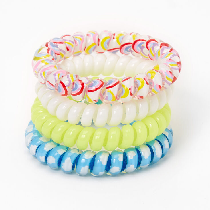 Rainbows &amp; Clouds Spiral Hair Ties - 4 Pack,