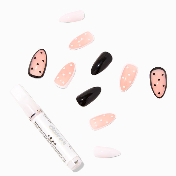 Black &amp; White Dot Stiletto Vegan Faux Nail Set - 24 Pack,