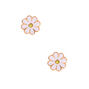 Sterling Silver Rose Gold Daisy Stud Earrings - White,